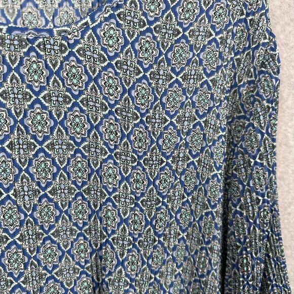 J. Jill Floral Blouse Size 3x Blue Geometric Bell Sleeve Pleated Career Workwear - Picture 6 of 12